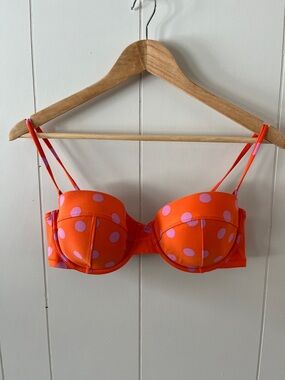 J. Crew Orange Underwire Bikini Top with Pink Polka Dots